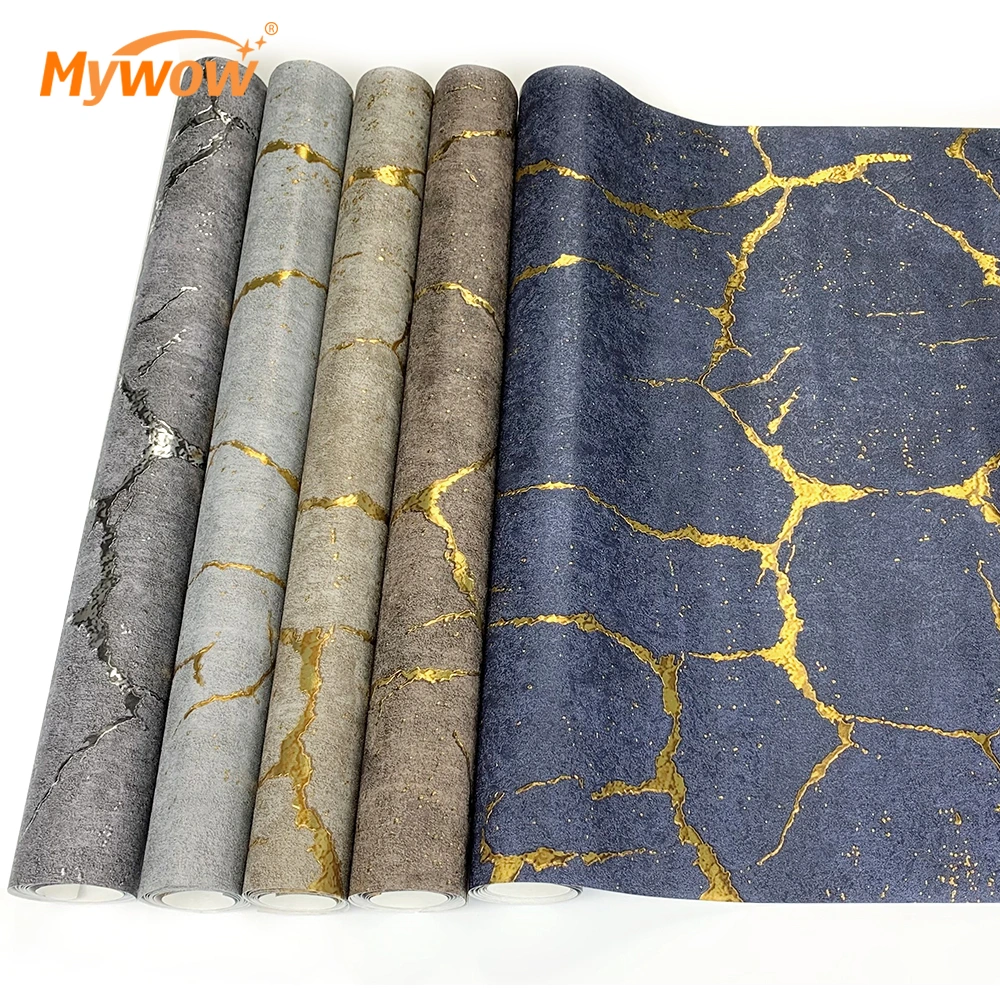 2023 Gold Foil Wall Paper Waterproof Living Room Wholesale Home Decor Embossing 3D Interior Vinyl Metallic Wallpaper